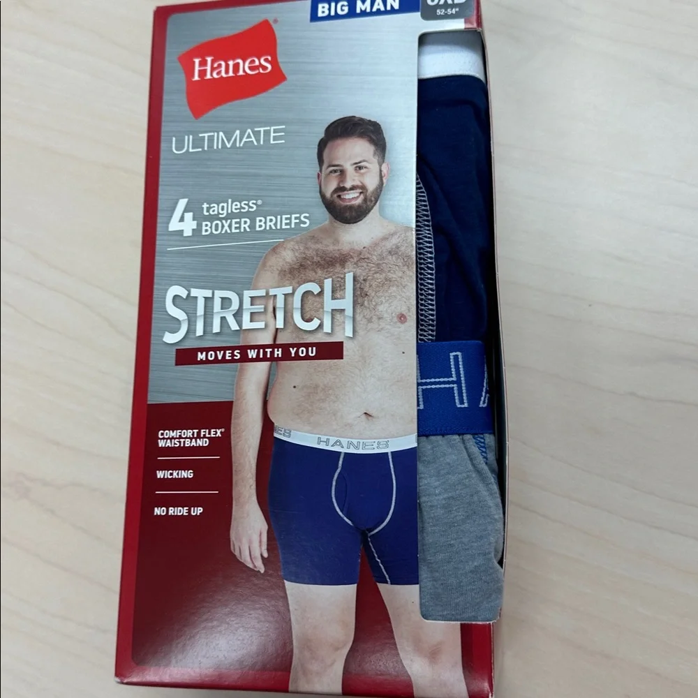 NWT 4PK Hanes Big Man Boxer Briefs 3XB